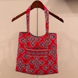 Rare Vera Bradley Tote Bag Retired Frankly Scarlet Red Black Paisley Pattern‎